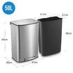 50L Pedal Bin Garbage Can Rubbish Recycling Trash Waste Stainless Steel Rectangular Trashcan Soft Closing Lid Kitchen House Indoor Office