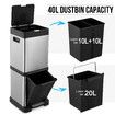 40L Rubbish Bin Dual Compartment Pedal Garbage Can Recycling Trash Waste Stainless Steel Trashcan Soft Closing Lid Kitchen