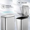 Small Garbage Can Rubbish Pedal Bin Recycling Trash Waste Stainless Steel Rectangular Trashcan Soft Closing Kitchen House Indoor 10L