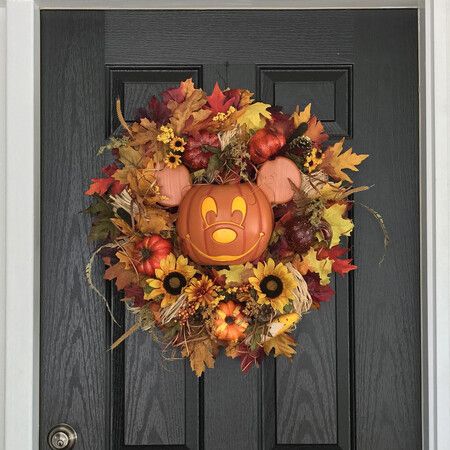 Halloween Mickey Pumpkin Wreath- Fall Wreath for Front Door Decor, Artificial Maples, Sunflower, Fall Harvest, Holiday Decor, Indoor Outdoor