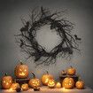Halloween Black Dead Branch Wreath Simulated Bat Red LED Glow Spooky Reusable Holiday Indoor Outdoor Tree Hanging Decoration