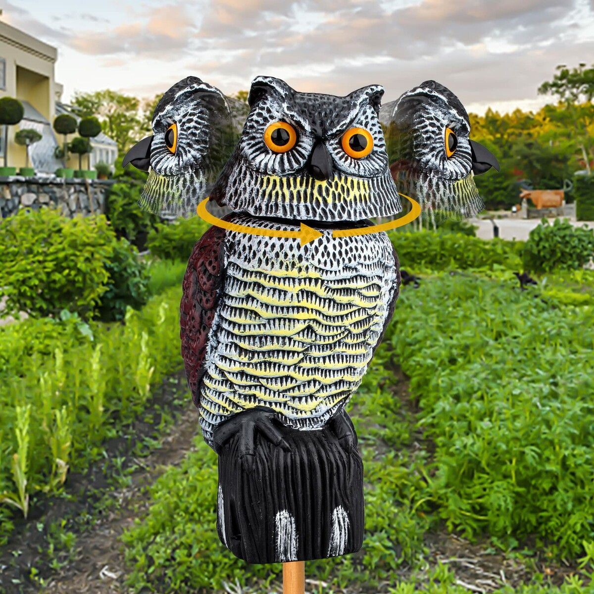 Owl Decoy to Scare Birds Squirrels,2023 Upgraded Plastic Owl Decoy to Scare Birds Away,Motion Activated Owl Decoy with 360 Rotating Head,Garden Owls to Frighten Birds for Outdoor Garden Yard