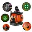 Halloween Pumpkin Decoration Halloween Witch Pumpkin House Statue Glowing Resin Treat or Trick Figurine for Table Desktop Ornament Halloween Decor