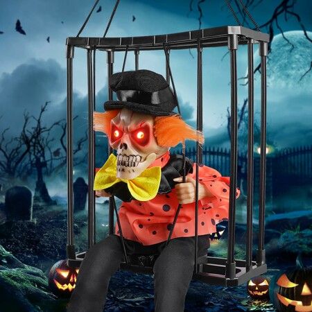 Halloween Screaming Animated Hanging Decorations,Halloween Decors Prop with Motion Sensor Activated & Light Up Eyes Spooky Scary Cage Ghost Clown Prisoner for Indoor Outdoor Haunted House Decor