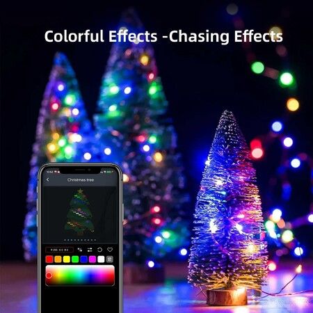 RGB Smart Christmas Tree Waterfall Fairy String Lights Remote APP Bluetooth  Control LED Light Show Tree Music Sync Holiday Decor