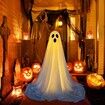 2 Pack Halloween Spooky Ghost Halloween Decor with Light Strings Easy to Assemble Ghost Decorations for Front Porch Yard