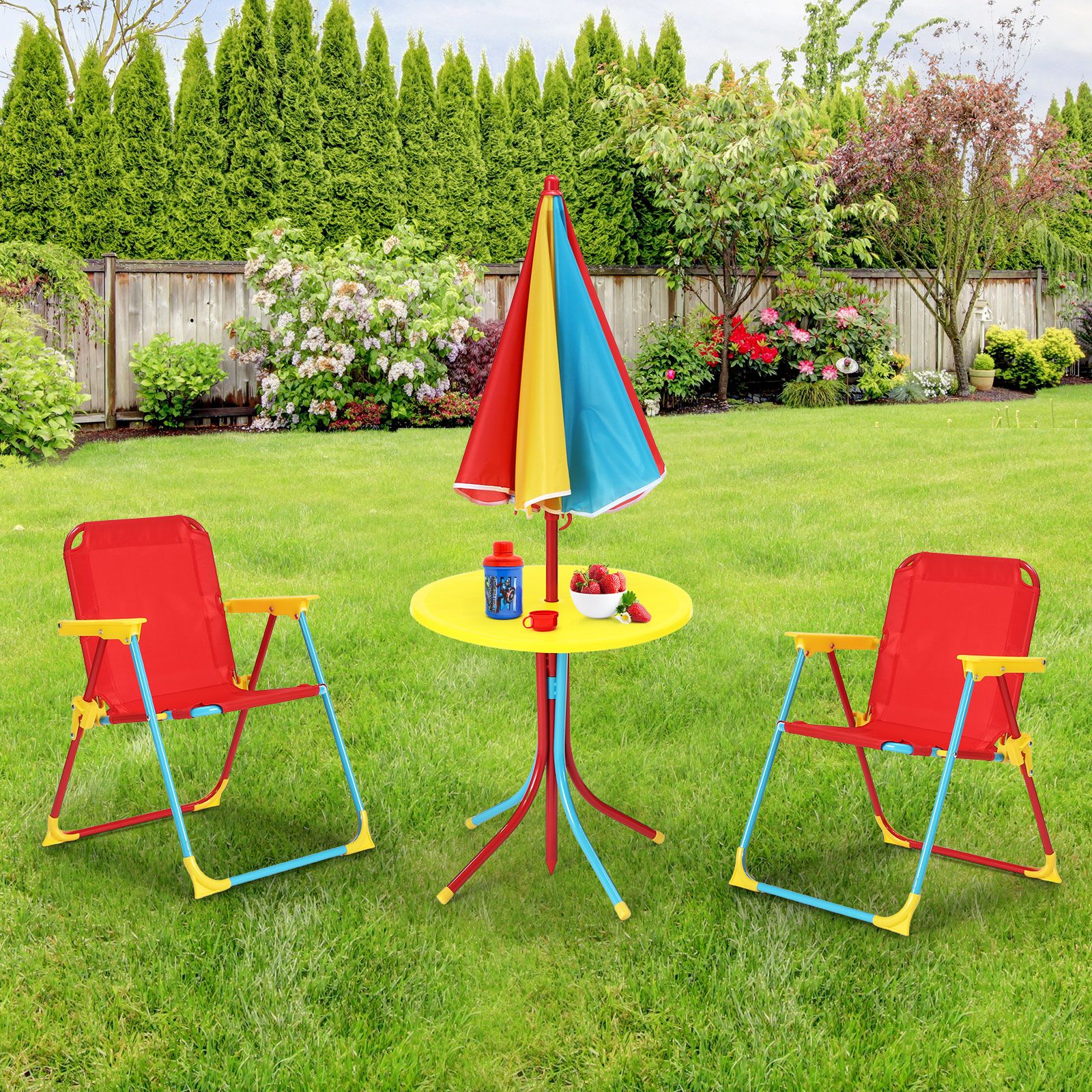 Childrens table and chairs with parasol sales