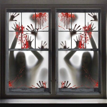 Halloween Haunted House Decoration Window Door Cover,Scary Zombie Hands Halloween Window Cling Window Poster 150 x130 cm