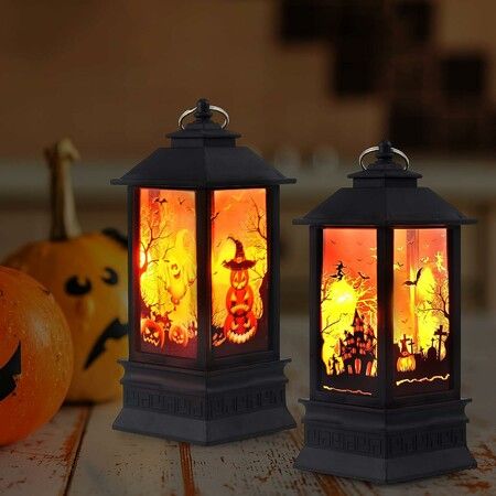 2 Pcs Halloween Decor Lantern,10 x5 x5 cm Portable LED Candle Lantern,Simulation Candle Flashing for Outdoor Indoor