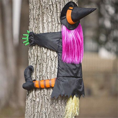 Crashing Witch into Tree Halloween Decorations Outdoor for Fall Yard Tree Door Porch 110x85 cm