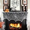 Halloween Decorations Black Lace Spiderweb Fireplace Mantle Scarf Cover for Halloween Mantle Decor Festive Party Supplies (White,45x248cm)