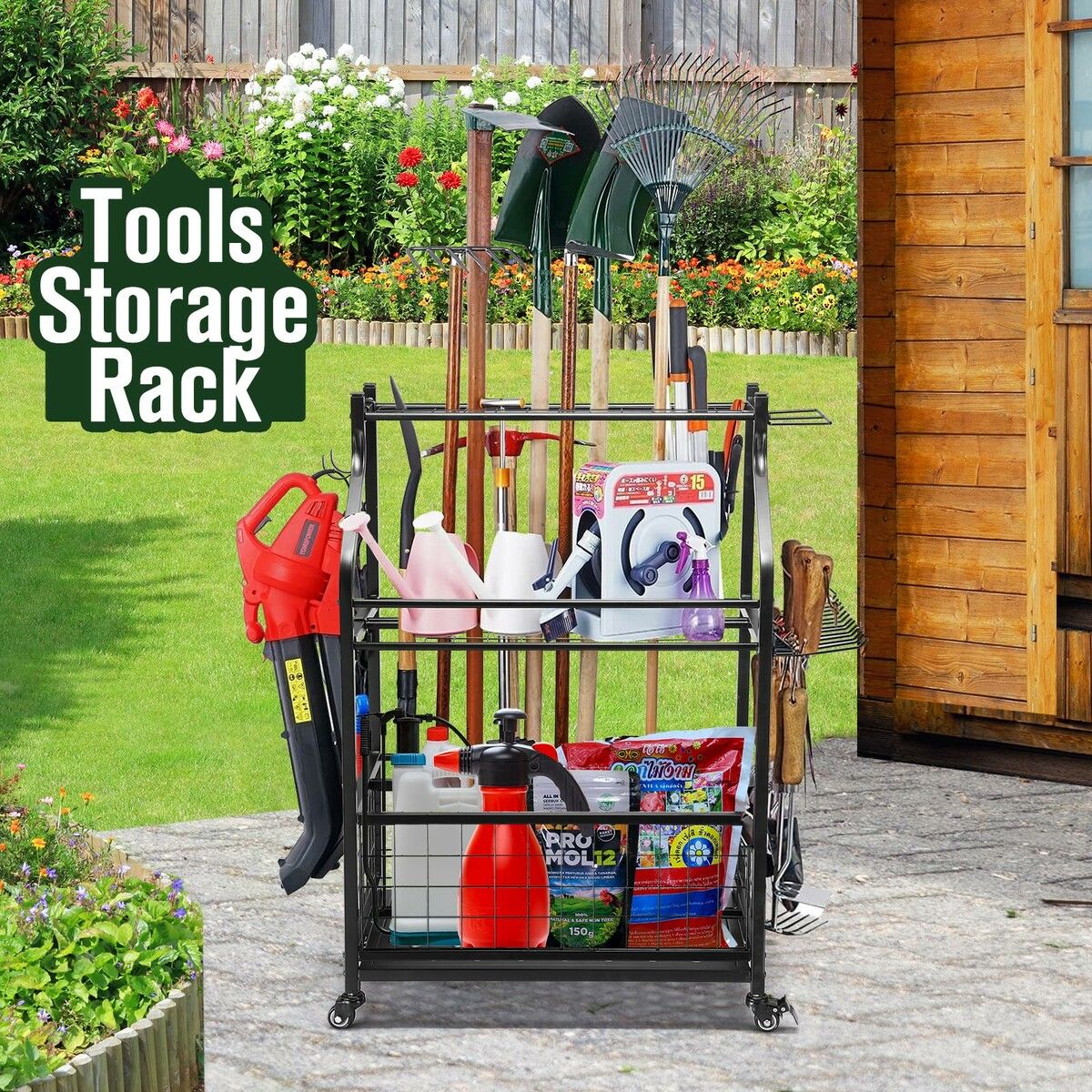 Garden Tools Storage Rack Organizer Broom Holder Handles Farm Shed Garage Workshop Warehouse 8434