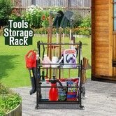 Garden Tools Storage Rack Organizer Broom Holder Handles Farm Shed Garage Workshop Warehouse Shelving Hook Utility Cart Power Hanger Trolley Wheels