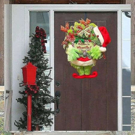Christmas Plush Wreath Green Thief Elf Legs Arm Garland Front Door Hanging Welcome Decoration