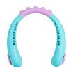 Portable Neck Fan Kids Bladeless Fan, USB Rechargeable Battery Operated Hanging Mini Fan 3 Speeds-Dinosaur Cyan