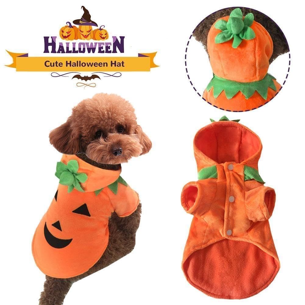 Dog Cat Halloween Pumpkin Costume,Pet Cosplay Costumes,Puppy Warm Outfits Fleece Hoodie Animal Autumn Winter Clothes (M Size)