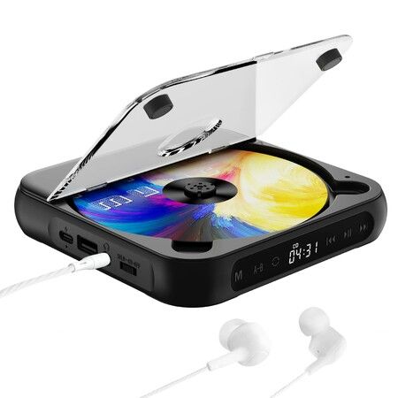 Portable CD Player Personal CD Players with Bluetooth for Car,Rechargeable Small CD Player with Headphones,LCD Touch Screen & Anti-Skip/Shockproof (Black)