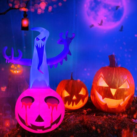 Inflatable Pumpkin, 120*80cm Halloween Inflatables Pumpkin Ghosts Decor with  LED Lights, Ghost Blow Up Yard Decorations for Halloween Party Outdoor and Indoor