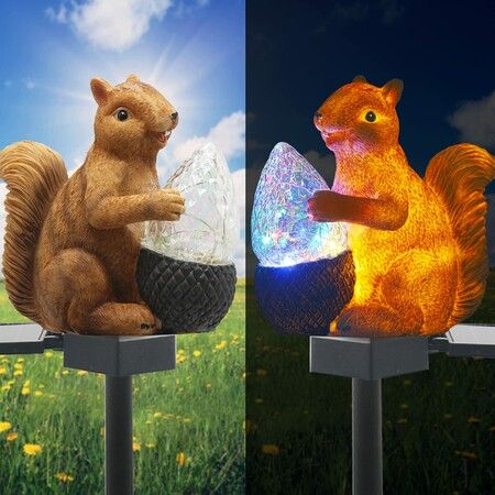Solar Squirrel Stake Garden Lights Colorful LED Waterproof Squirrel Decorative Lights for Yard Patio Garden Lawn Decoration(1 Pack)