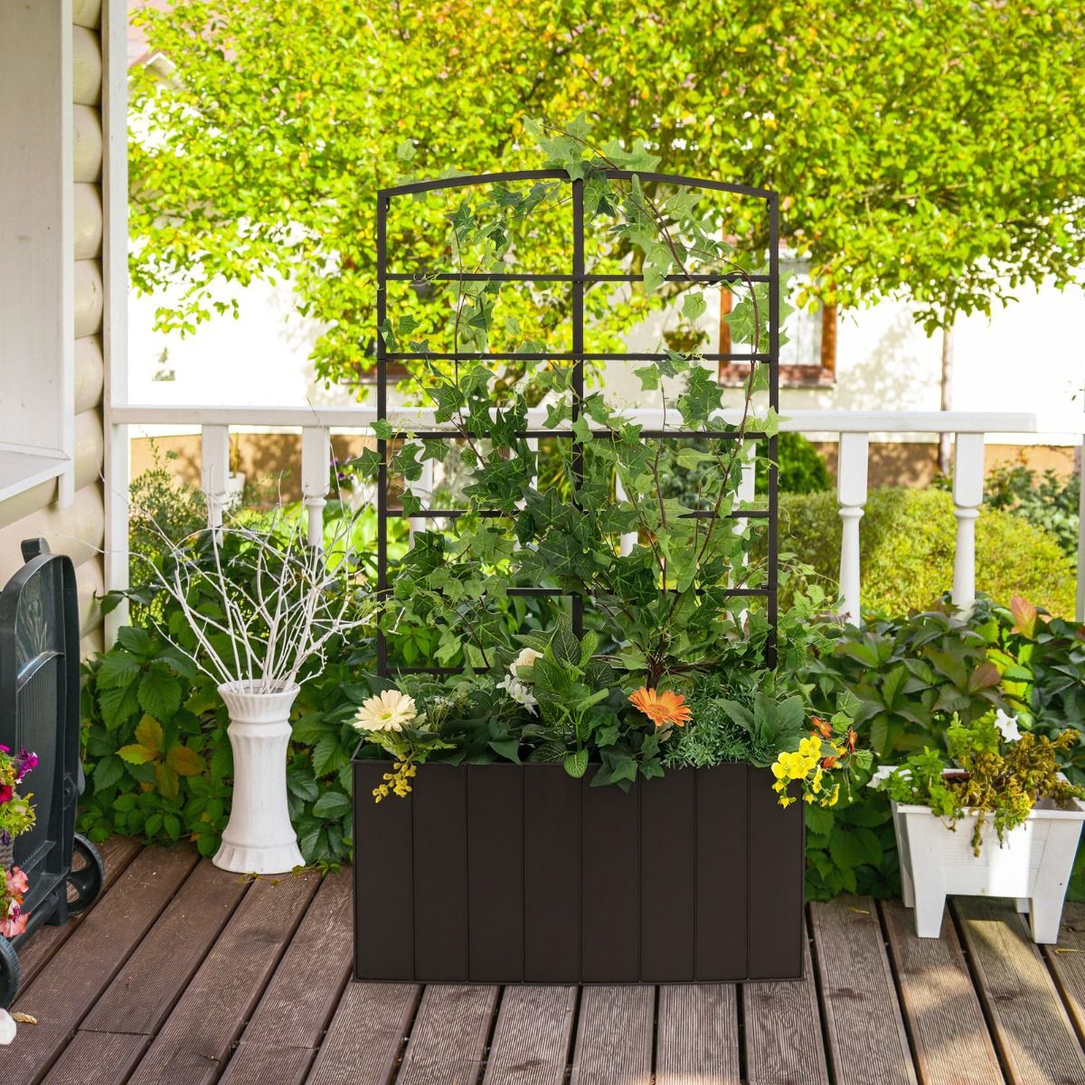 Raised Garden Bed with Trellis for Climbing Plants/ Basket Plants