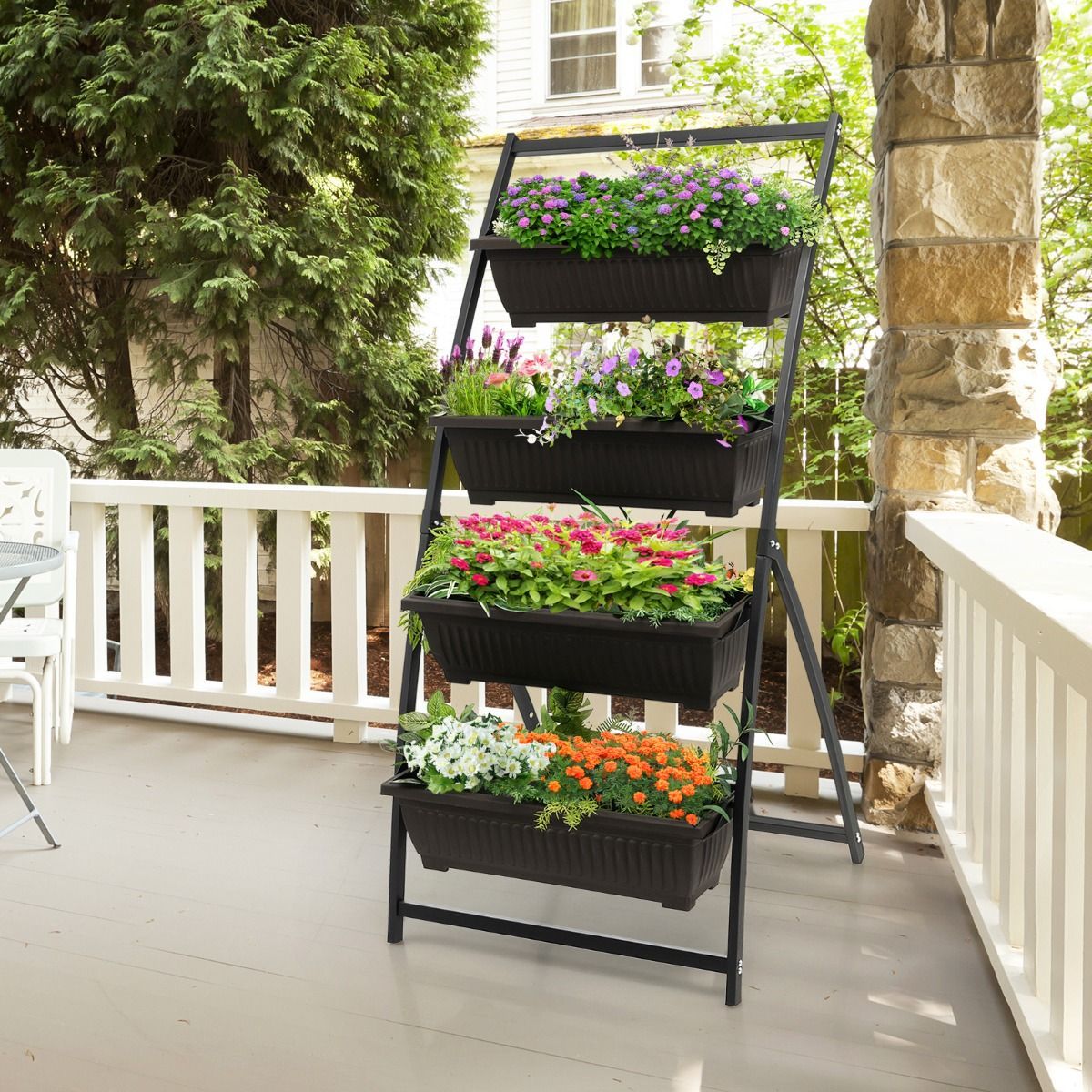 4-Tier Vertical Raised Garden Bed with 4 Container Boxes for Vegetables, Herbs