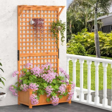 Raised Garden Bed with Trellis and Drainage Holes for Garden/Patio Balcony