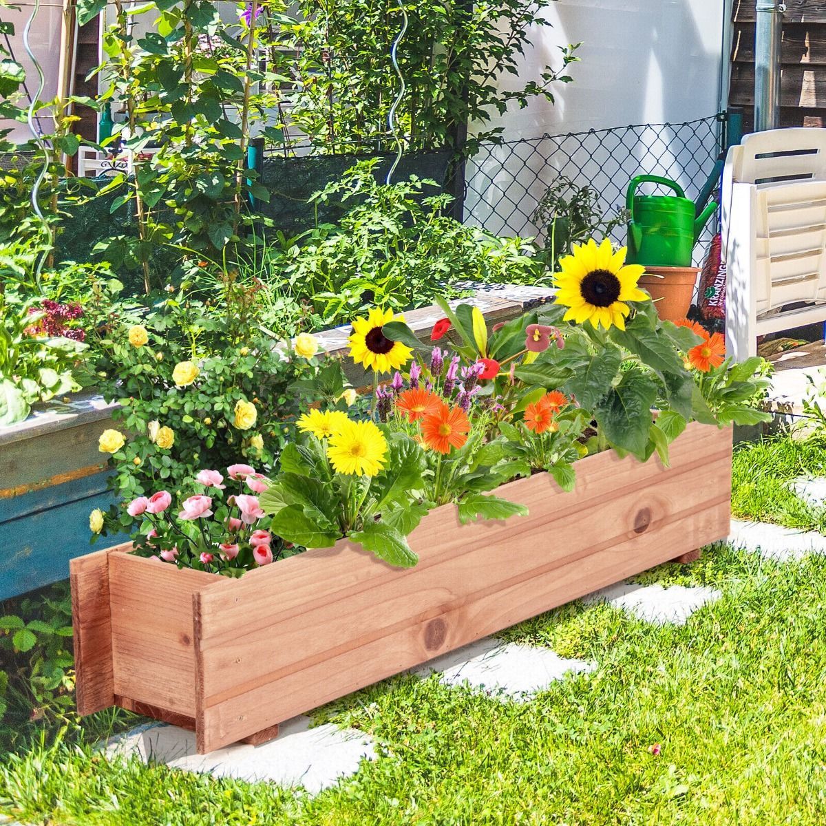 Fir Wood Raised Garden Bed Planter Box for Vegetable Fruits Herb Grow