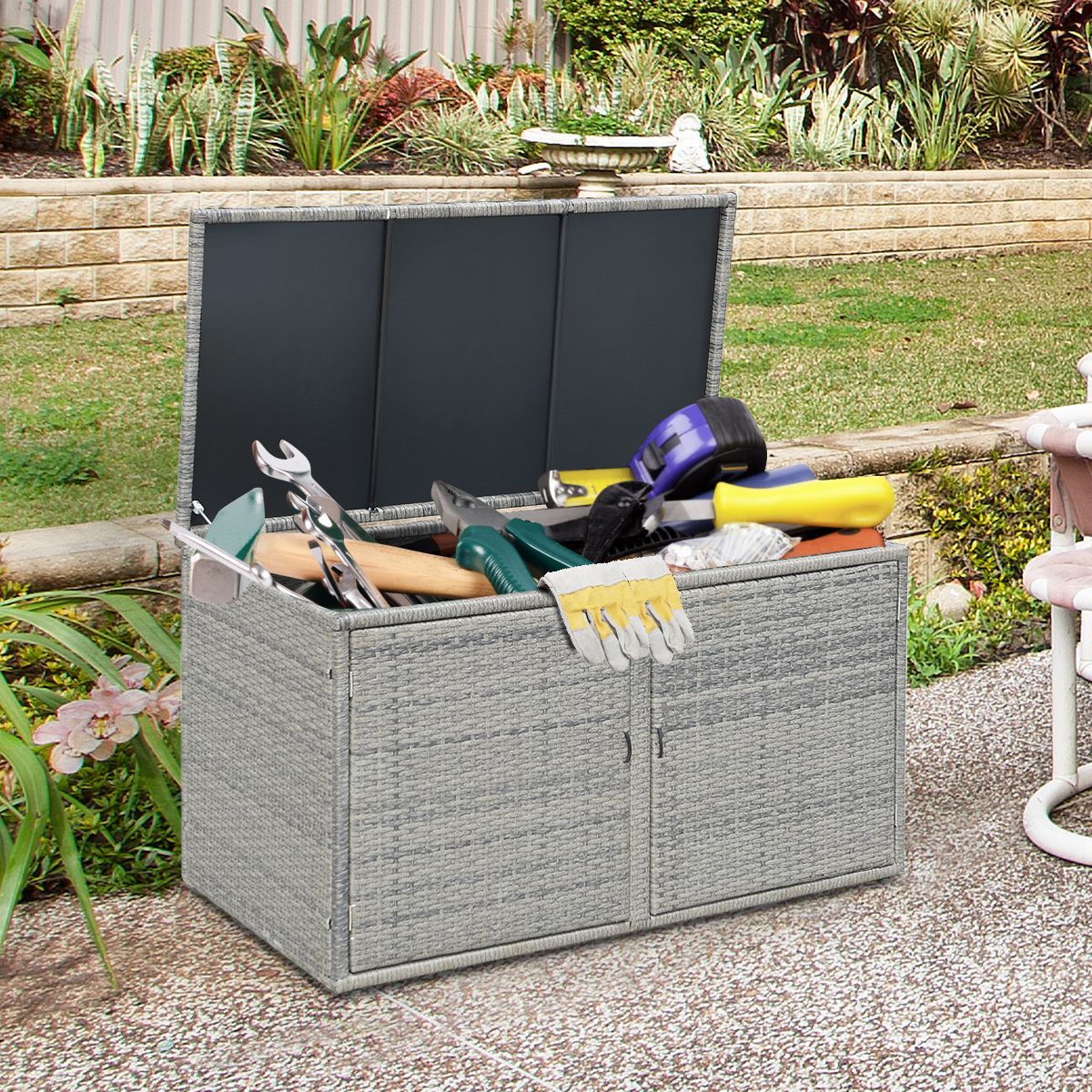 0.33m cubic metres Patio Rattan Storage Container Box with Shelf