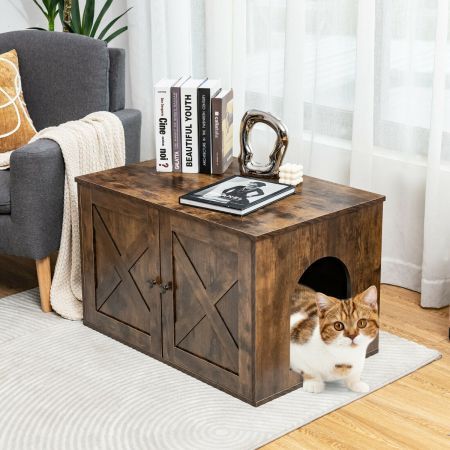 Cat Litter Box Enclosure with Doors and Removable Divider