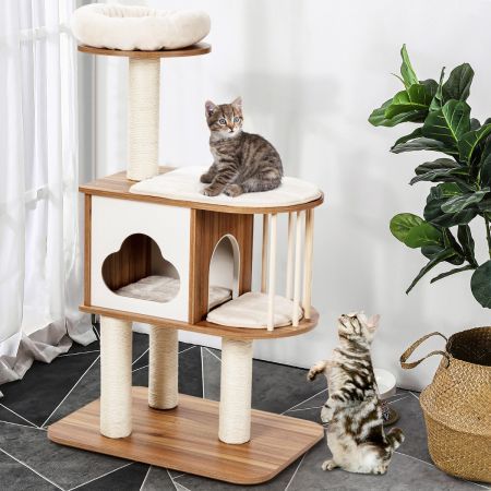 Modern Cat Tower with Platform Scratching Posts for Kittens and Cats