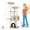 Multi-Level Tall Modern Cat Tree with 2 Top Plush Perches