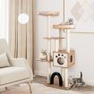 Multi-Level Tall Modern Cat Tree with 2 Top Plush Perches