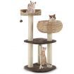 Rattan Cat Tree with Napping Percyh and Hanging Rope for Pet