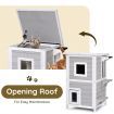 2-Story Wooden Cat House with Opening Asphalt Roof for Cats