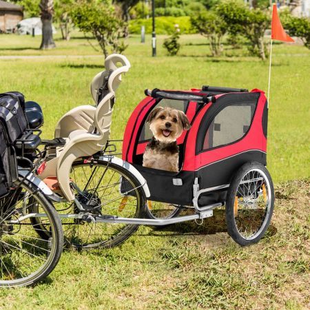 Folding Pet Bike Trailer with 3 Zippered Doors and 8 Reflectors