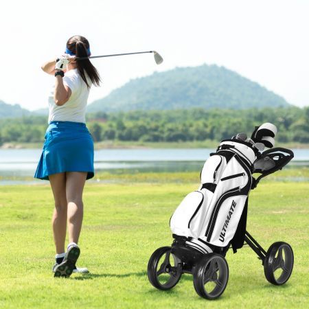 4 Wheels Aluminum Golf Push Pull Cart With Adjustable Umbrella Holder for Outdoor Use