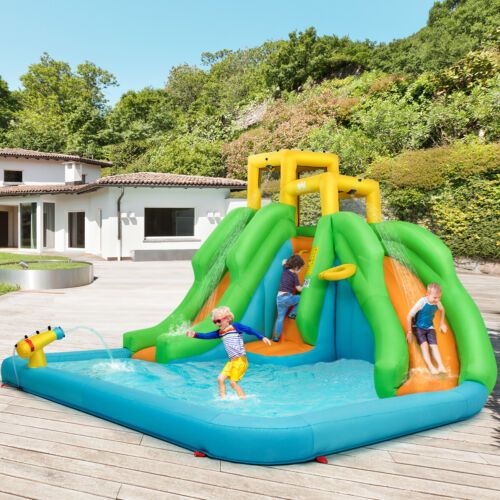 Inflatable Water Park with Two Slides for Outdoor Play without Blower