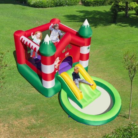 Christmas Themed Inflatable Bounce House with Slide & Trampoline (with Blower)
