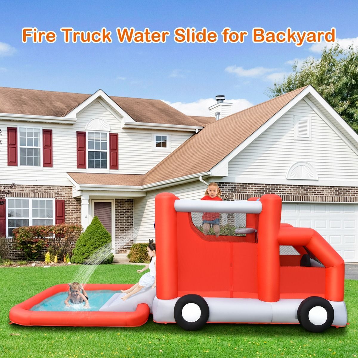 Firefighting-Themed Kids Water Slide with Splash Pool (without Blower)