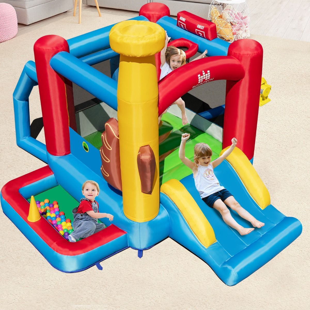 Kids Baseball Themed Jumping House with 50 Ocean Balls & 680W Blower