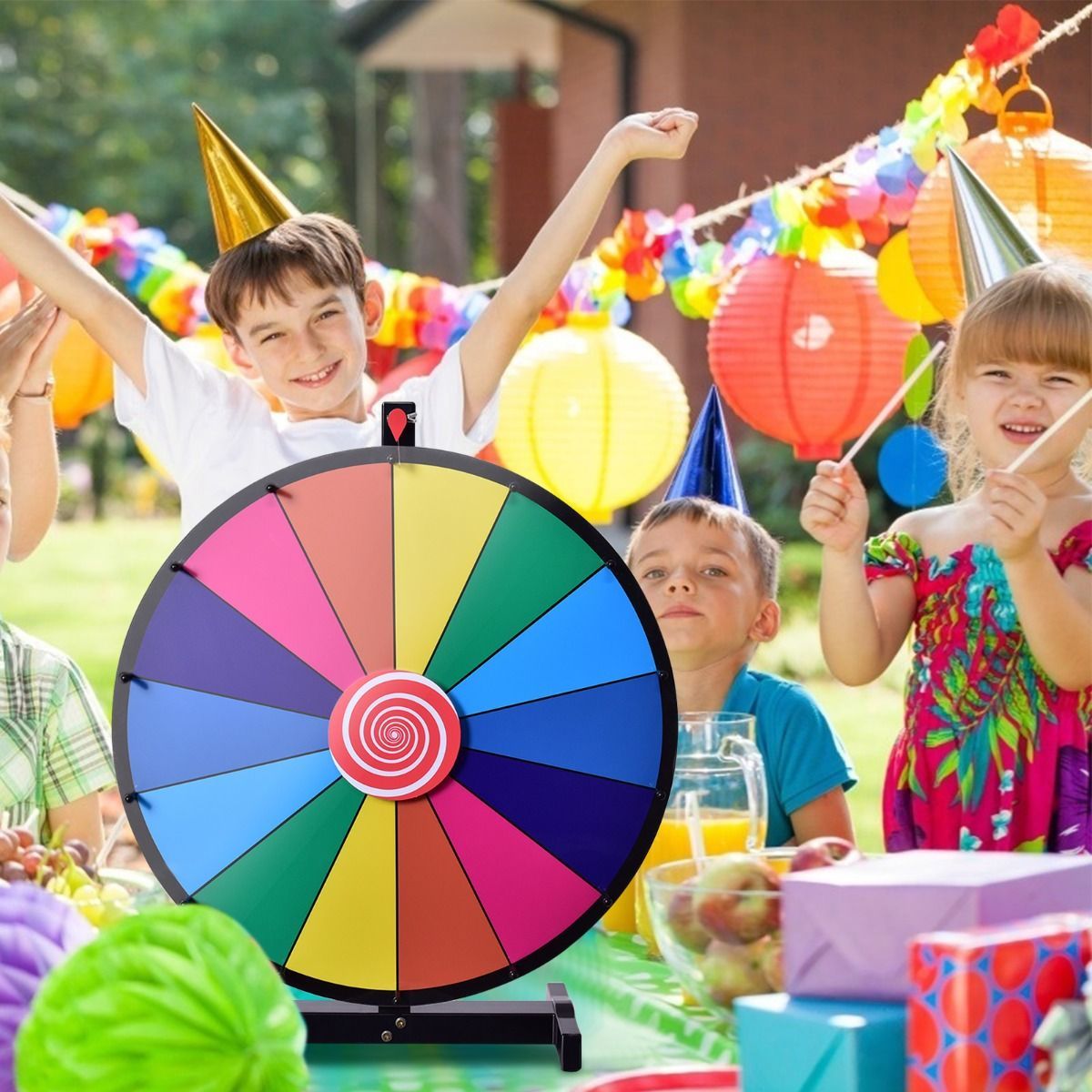 24 inchesTable Prize Wheel with 14 Slots & Dry Erase Markers & Eraser