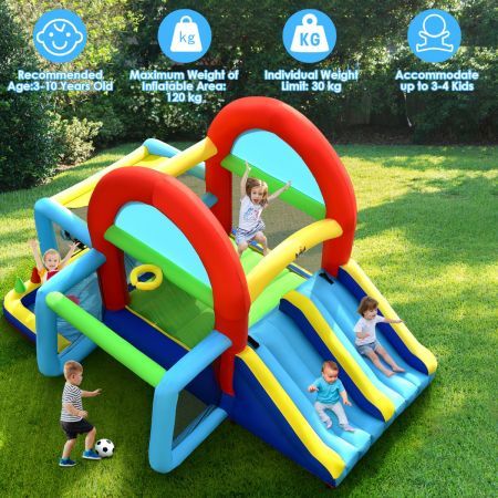 Inflatable Bounce House with Dual Slides and Basketball Hoop without Blower