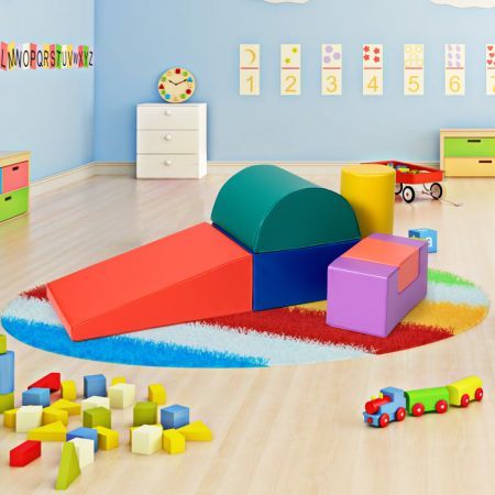 Red/Grey/Blue Multi-color 6-Piece Set Foam Blocks for Kids Crawl and Climb