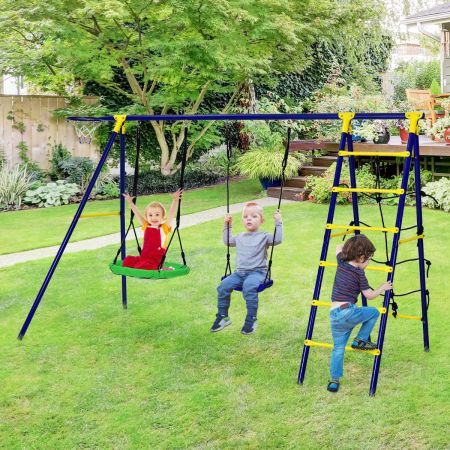 5-in-1 Outdoor Backyard Kids Swing Set with A-Shaped Metal Frame