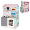 2 in 1 Wooden Doll House and Play Kitchen with Accessories