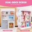 2 in 1 Wooden Doll House and Play Kitchen with Accessories