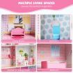 2 in 1 Wooden Doll House and Play Kitchen with Accessories