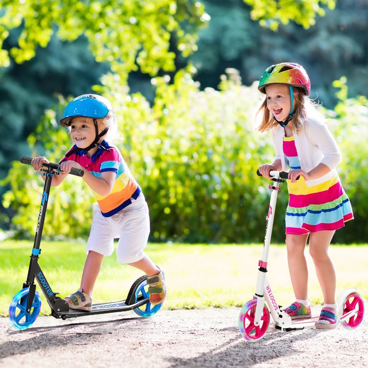 Folding Kick Push Scooter with Flashing LED Wheels