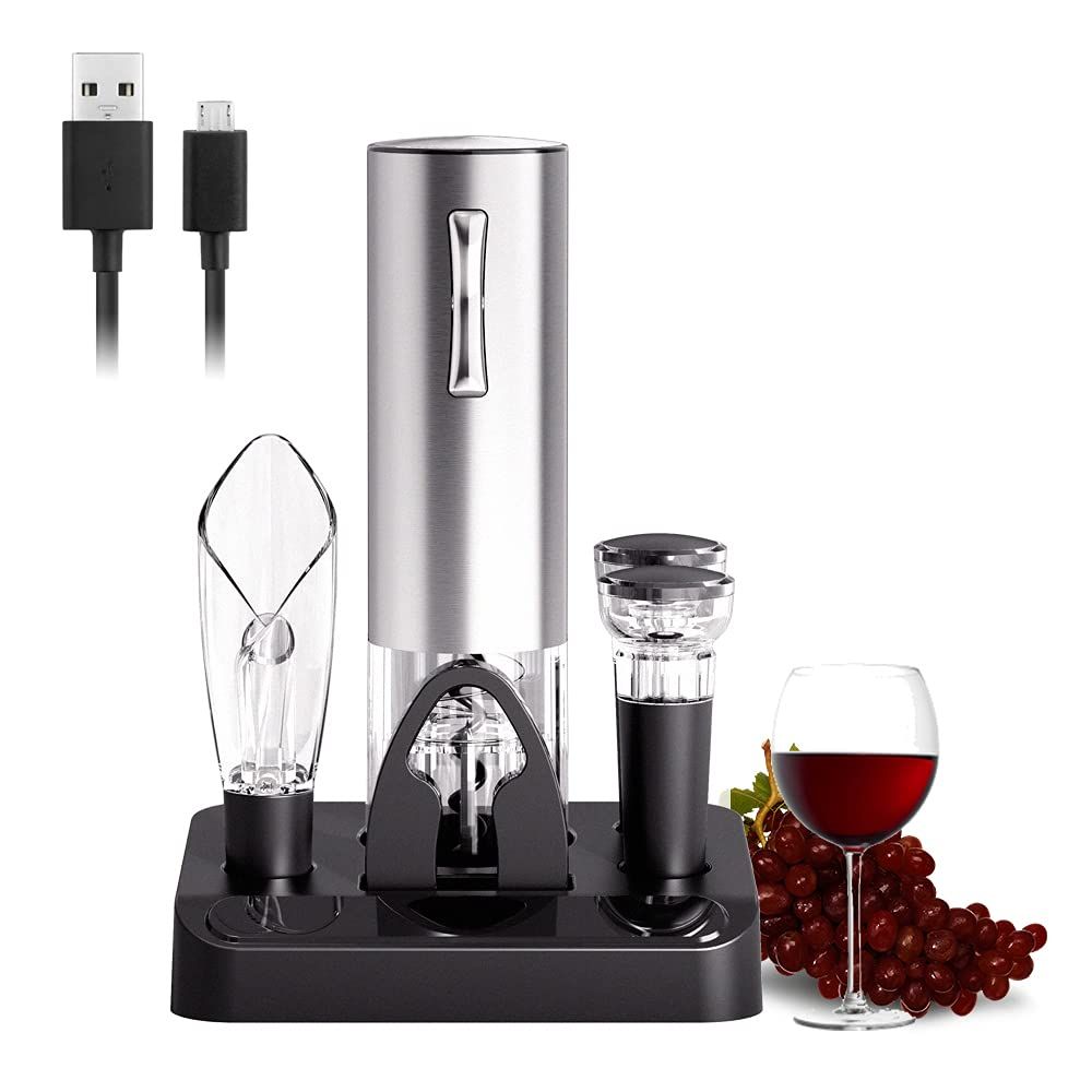 Electric Wine Opener Set with Stand One-click Button Rechargeable Cordless Bottle Openers with Wine Pourer for Home Party Wedding