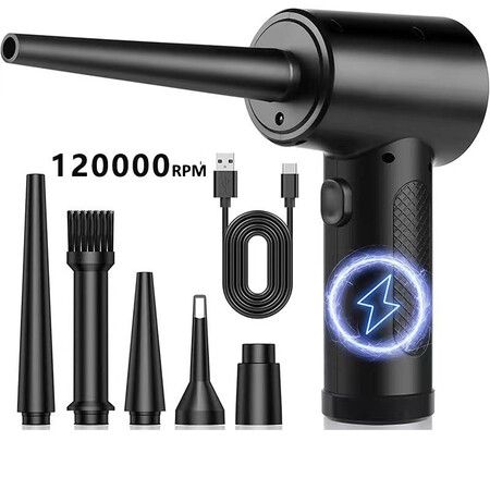 Compressed air Duster - 120000RPM 3 Speeds Electric Air Duster, 6000mAh Battery Cordless Dust Blower for Keyboard ,Rechargeable Air Blower  Computers